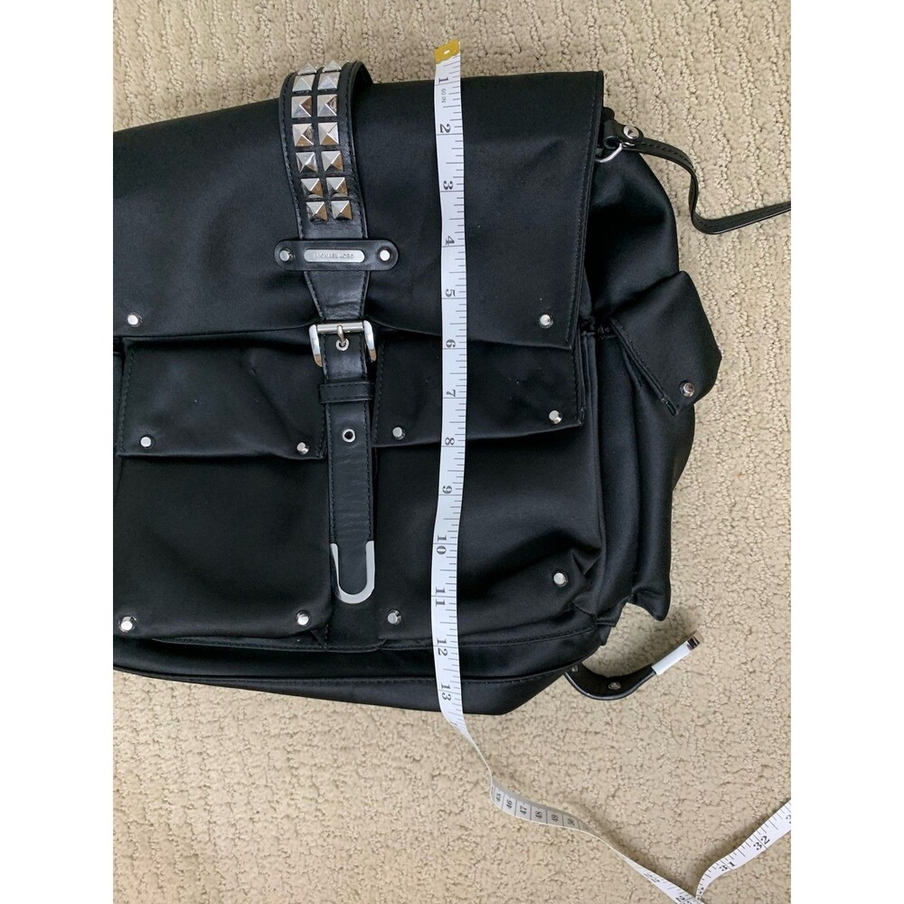 Michael Kors Olivia Studded Black Satin Pockets Punk Biker Rock Backpack - Picture 8 of 9